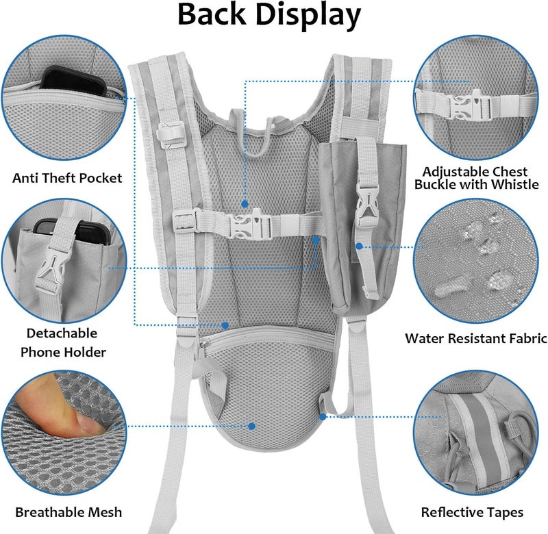 DEVONWIDE Lightweight Hydration Backpack 2L Water Bladder Pack for Running, Cycling, Hiking – Anti-Theft Water Backpack with Phone Holder, Trekking Pole Holder & Reflective Strips for Men & Women - Image 5